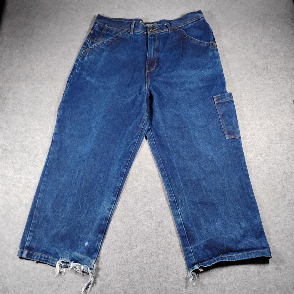 Brooklyn Xpress Mens Carpenter Jeans Blue 38x27 Baggy Y2K Skater Distressed Hems